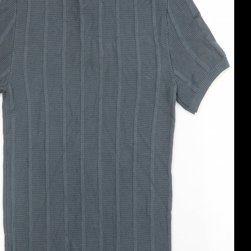 River Island Mens Grey Acrylic Polo Size S Collared Button
