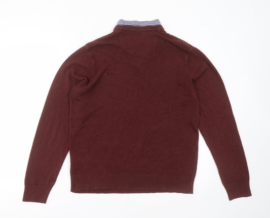 Hutson Harbour Mens Red Collared Acrylic Pullover Jumper Size M - burgundy