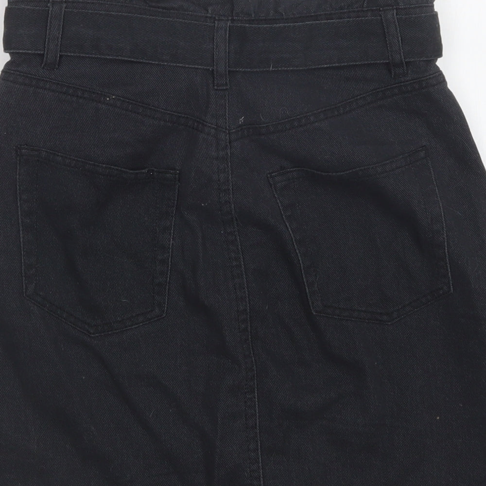 H&M Womens Black Cotton Mini Skirt Size 6 Buckle