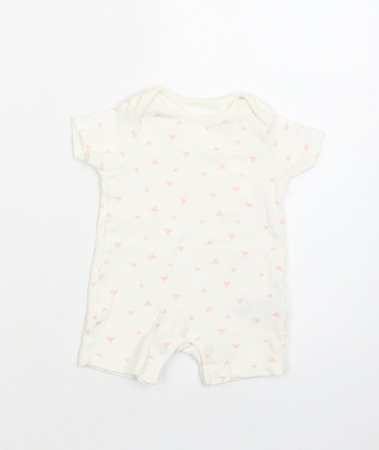 M&S Baby White Geometric Cotton Romper One-Piece Size 0-3 Months Snap