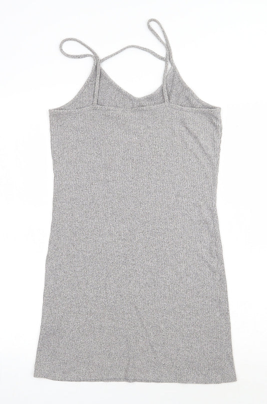 Topshop Womens Grey Viscose Slip Dress Size 14 V-Neck Pullover