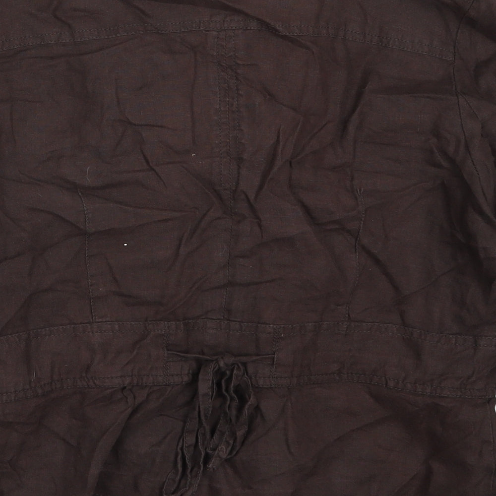 Brand and care label for Debenhams women’s brown jacket, size UK 14, button