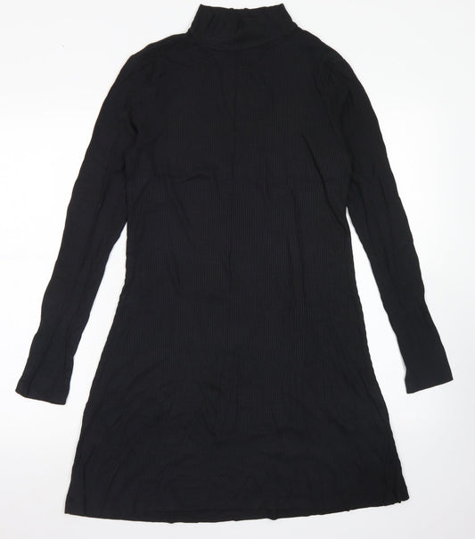 Additional front view of Divided women’s black viscose fit & flare, size M, mock neck