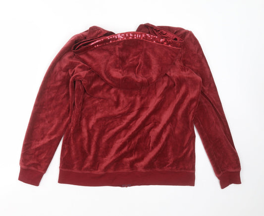 ESMARA Womens Red Polyester Full Zip Hoodie Size M Zip - sequins