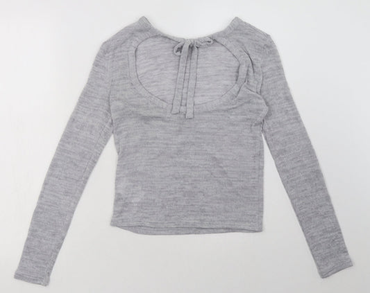 H&M Womens Grey Polyester Pullover Sweatshirt Size S Tie