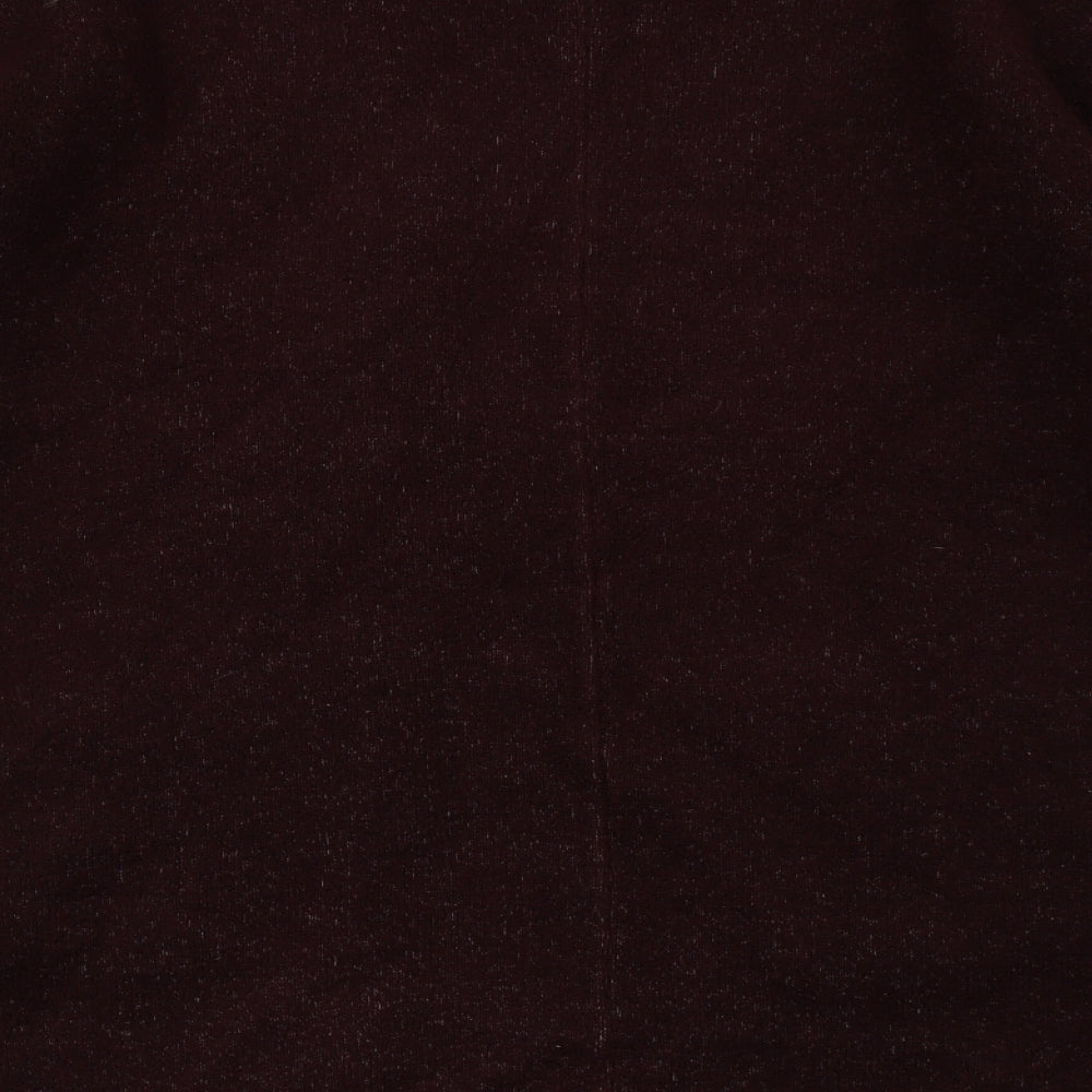 Brand and care label for F&F women’s red crew neck acrylic cardigan jumper, size S