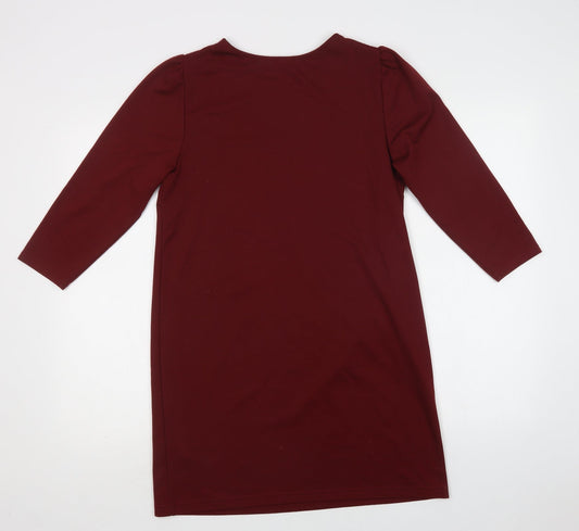 New Look Womens Red Polyester Shift Size 10 Crew Neck
