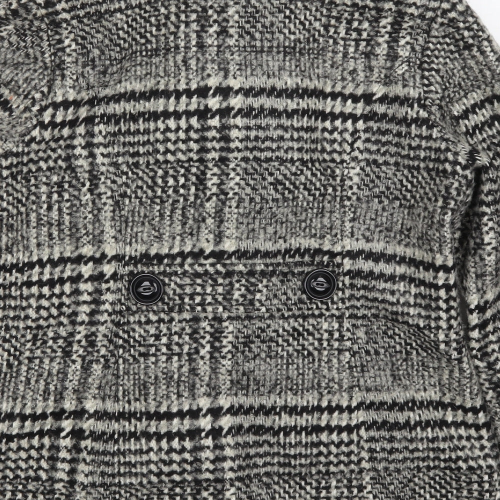 Brand and care label for Classics women’s grey check pea coat coat, size UK 12, button
