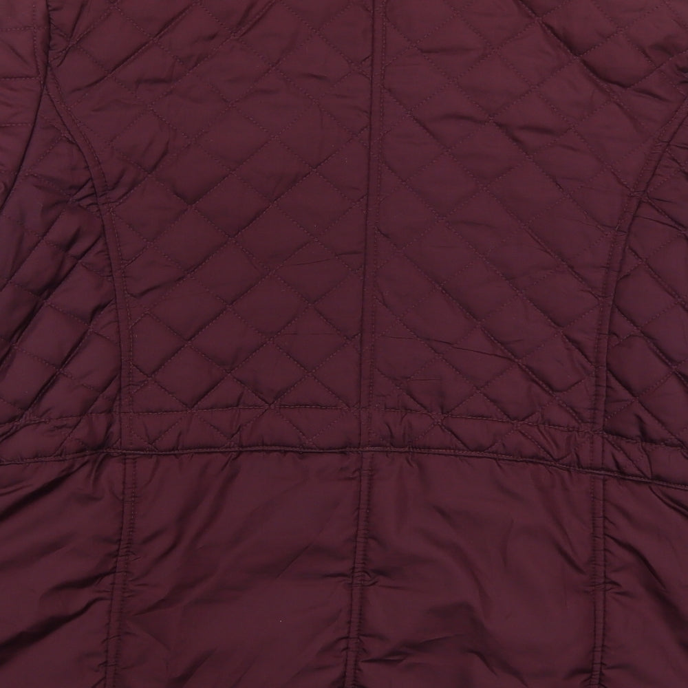 Brand and care label for Originals women’s purple quilted coat, size UK 14, zip