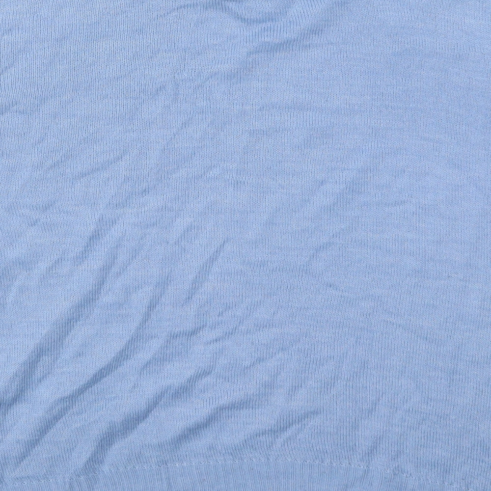 Brand and care label for Brave Soul men’s blue v-neck acrylic jumper, size XL