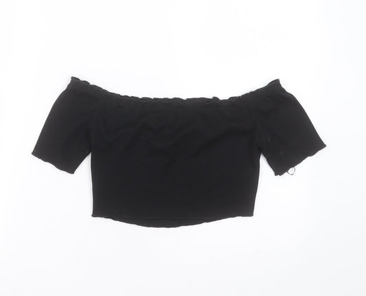 SheIn Womens Black Polyester Cropped T-Shirt Size S Off the Shoulder