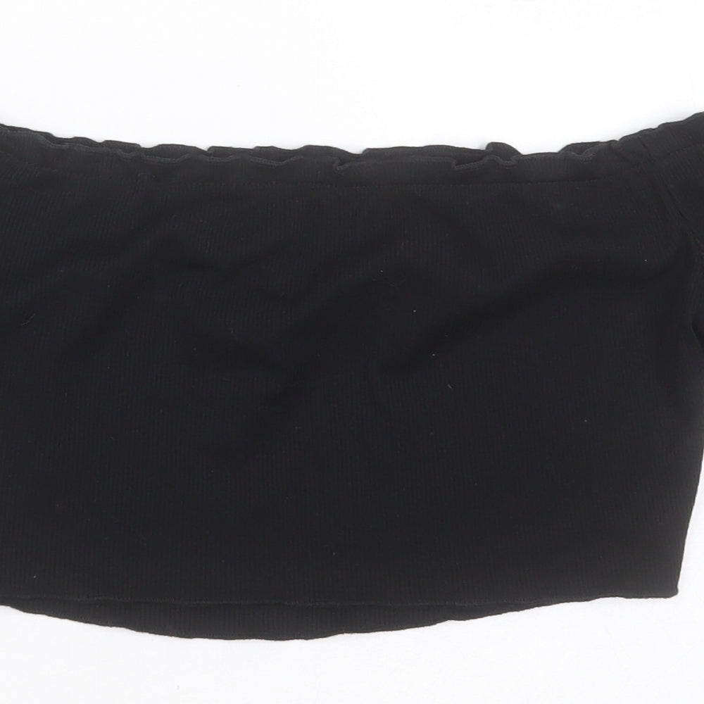 SheIn Womens Black Polyester Cropped T-Shirt Size S Off the Shoulder