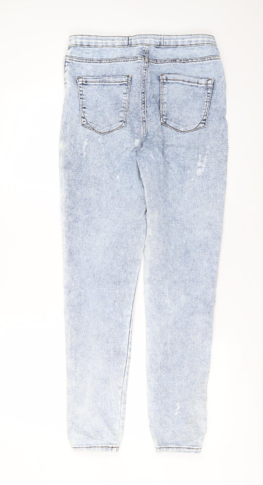 Primark Womens Blue Cotton Skinny Jeans Size 14 L30 in Extra-Slim Zip