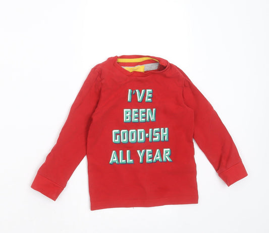 Marks and Spencer Boys Red Solid Cotton Pyjama Top Size 2-3 Years - christmas
