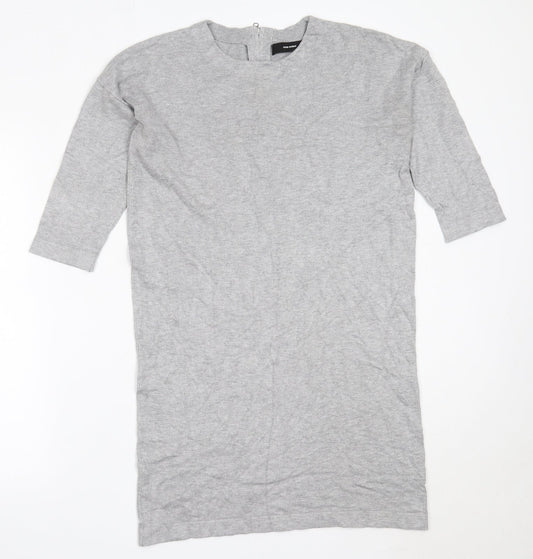 Additional front view of Vera Moda women’s grey viscose jumper dress, size M, round neck