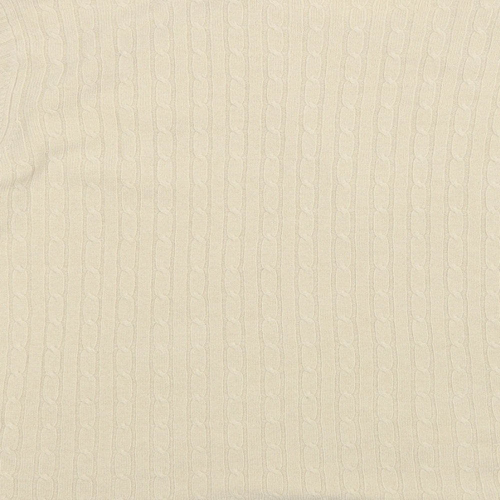 Brand and care label for Carolyn Taylor women’s beige v-neck acrylic cardigan jumper, size L