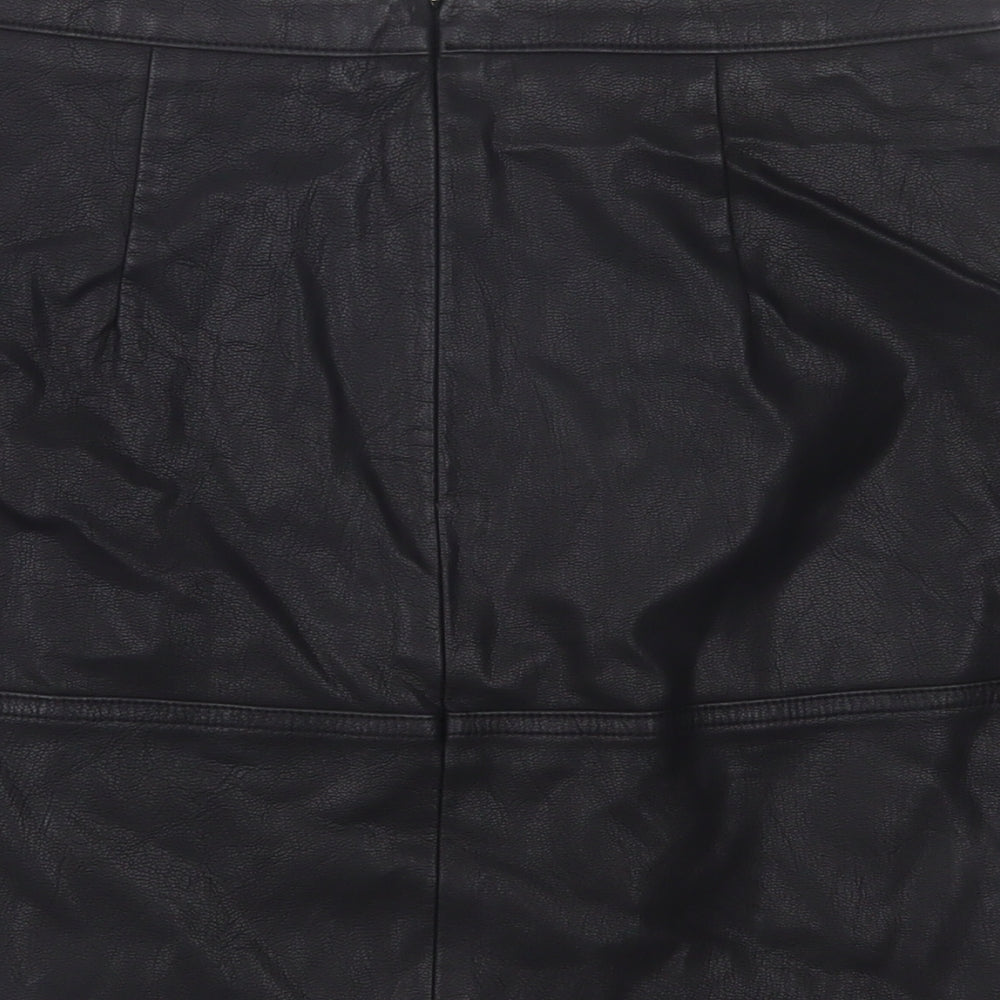 New Look Womens Black Polyurethane Mini Skirt Size 10 Zip