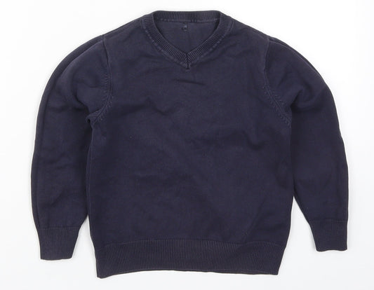 George Boys Blue V-Neck Cotton Pullover Jumper Size 4-5 Years Pullover