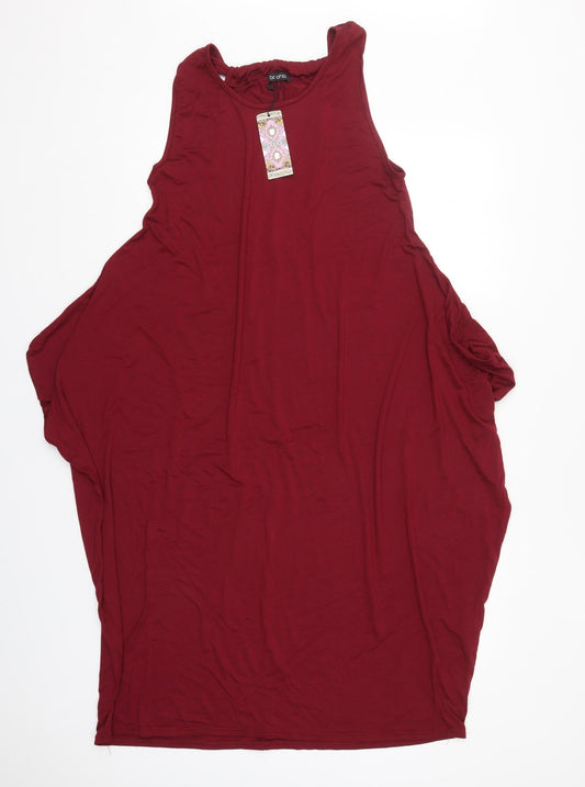 Boohoo Womens Red Viscose Tank Dress Size M Round Neck Pullover