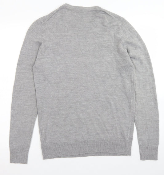 Cedar Wood State Mens Grey Crew Neck Acrylic Pullover Jumper Size S