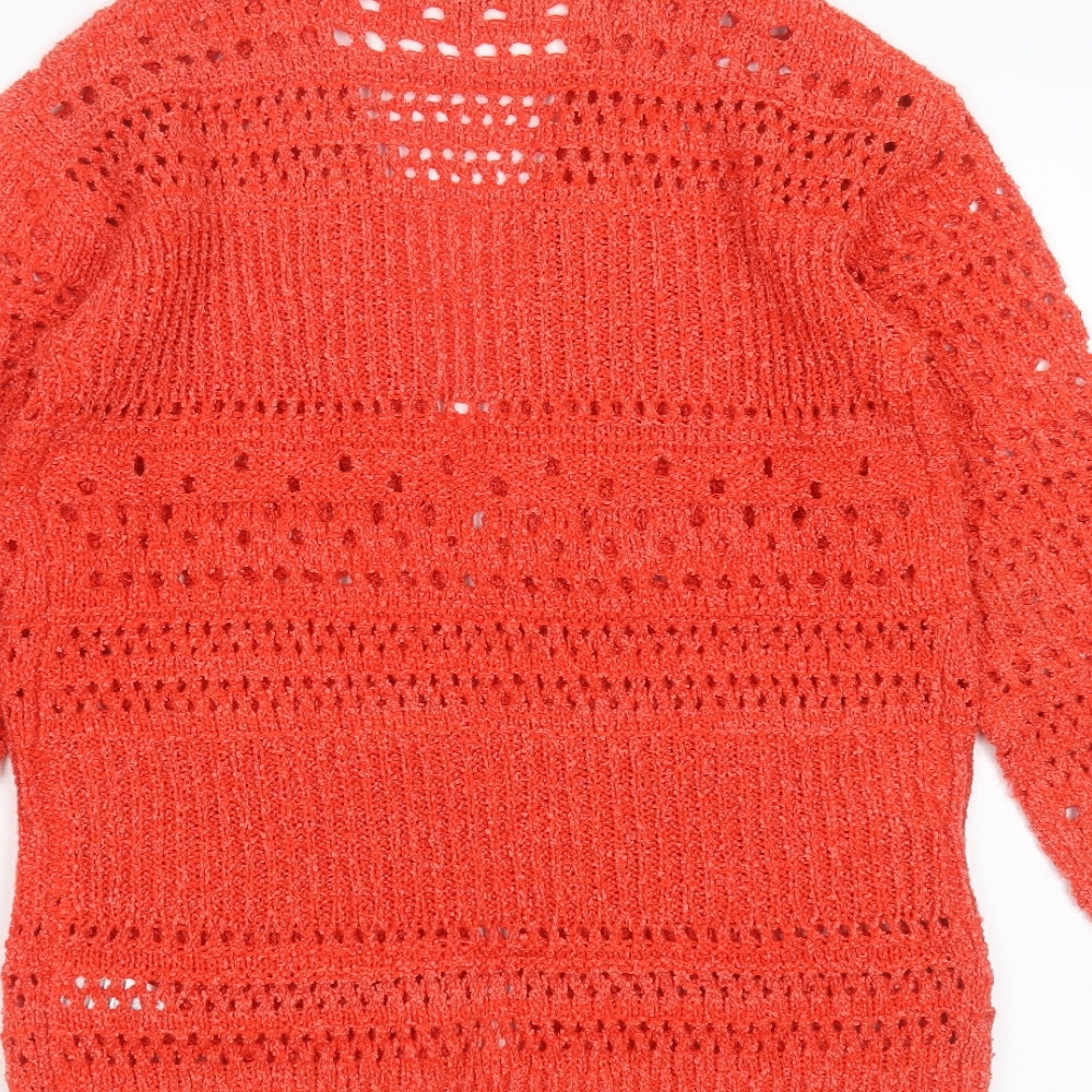 Brand and care label for Papaya women’s red v-neck striped polyester cardigan jumper, size S