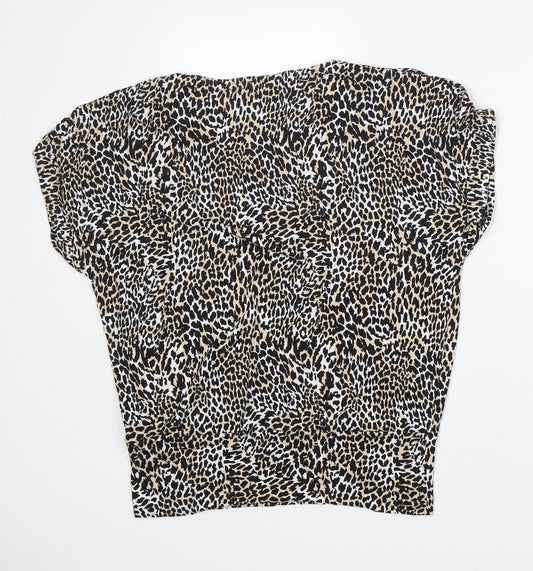 F&F Womens Multicoloured Animal Print Viscose Basic T-Shirt Size 10 V-Neck - very soft