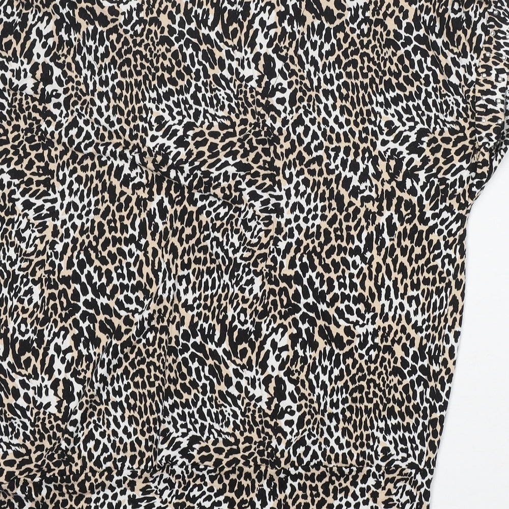 Brand and care label for F&F women’s multicoloured animal print viscose basic t-shirt, size UK 10, v-neck - very soft