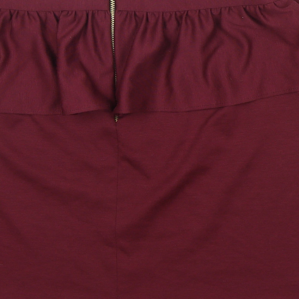 New Look Womens Red Polyester Straight & Pencil Skirt Size 12 Zip