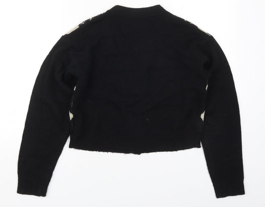 SheIn Womens Multicoloured V-Neck Argyle/Diamond Acrylic Cardigan Jumper Size M