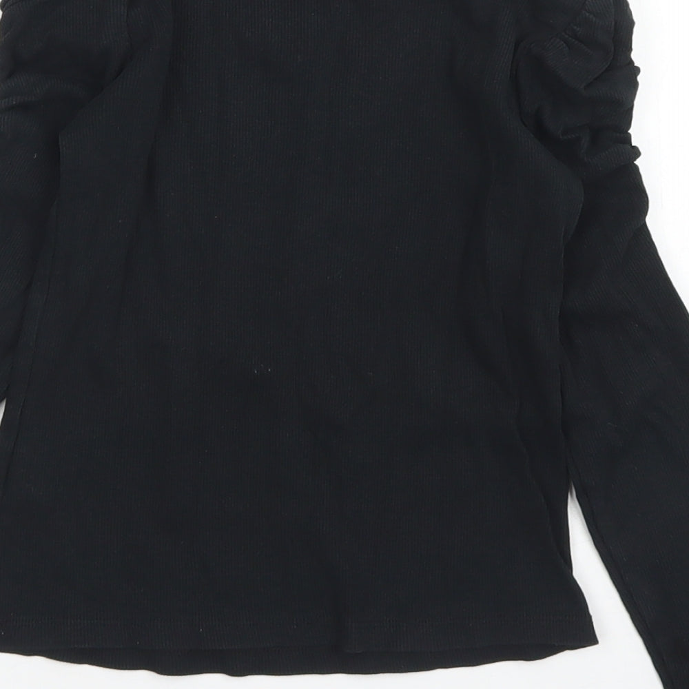 Matalan Girls Black Cotton Basic T-Shirt Size 9 Years Crew Neck - Ruffle Sleeve