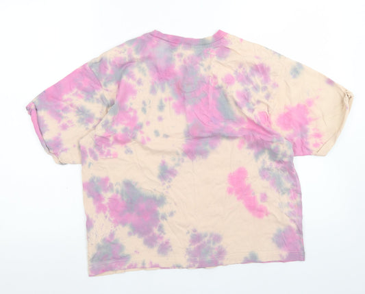 Primark Womens Pink Cotton Cropped T-Shirt Size XS Crew Neck - Tie Dye