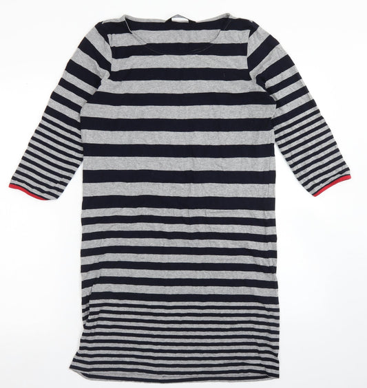 Additional front view of Autograph women’s grey striped viscose a-line, size UK 12, round neck