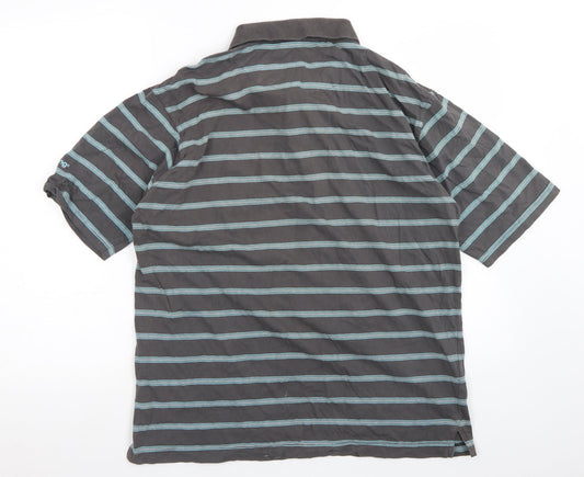 Backswing Mens Grey Striped Cotton Polo Size L Collared Button - Mergerized Cotton
