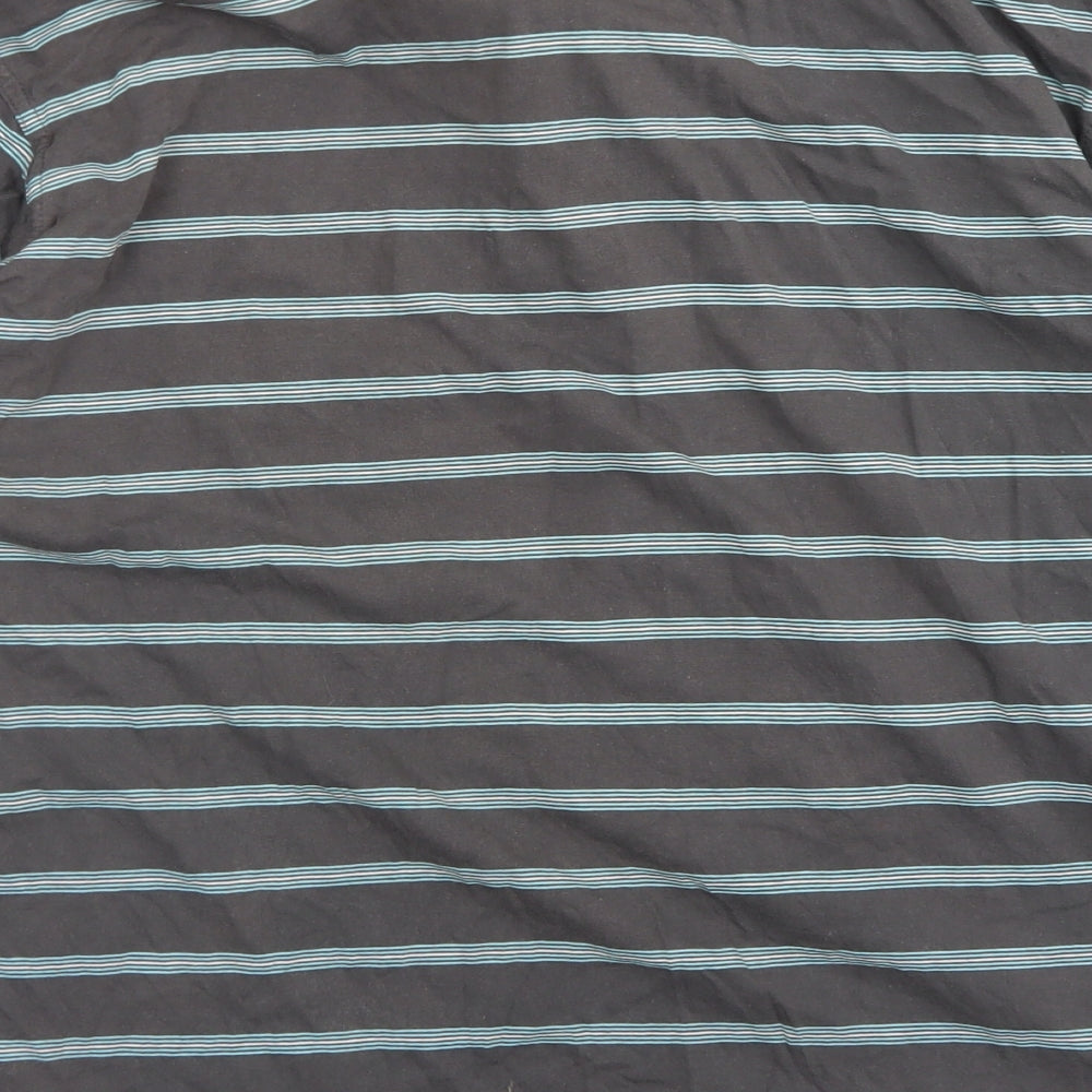 Backswing Mens Grey Striped Cotton Polo Size L Collared Button - Mergerized Cotton