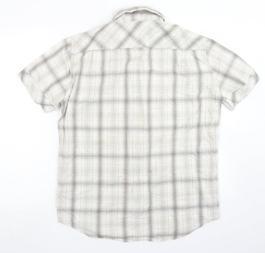 Quechua Mens Ivory Plaid Cotton Button-Up Size M Collared Button