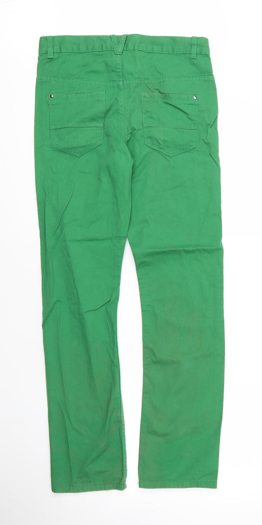 C&A Womens Green Cotton Chino Trousers Size 30 in L29 in Regular Zip