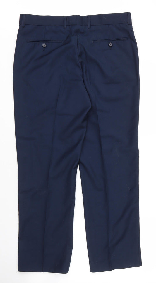 George Mens Blue Viscose Trousers Size 35 in L29 in Regular Zip
