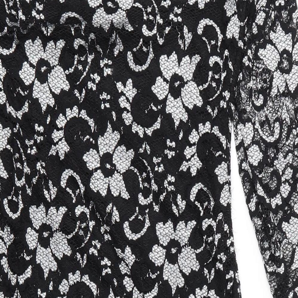 Brand and care label for Lipsy women’s black floral viscose shift, size UK 12, v-neck button