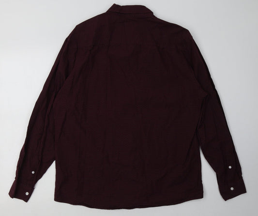 Mens UK Size L Marks and Spencer Red Button-Up Long Sleeve Casual Shirt