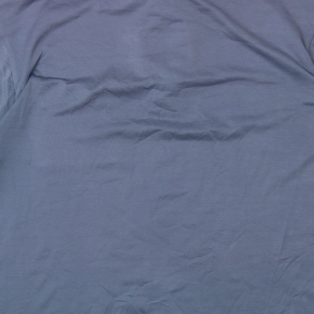 Mens UK Size M canda Blue Button-Up Short Sleeve Casual Shirt