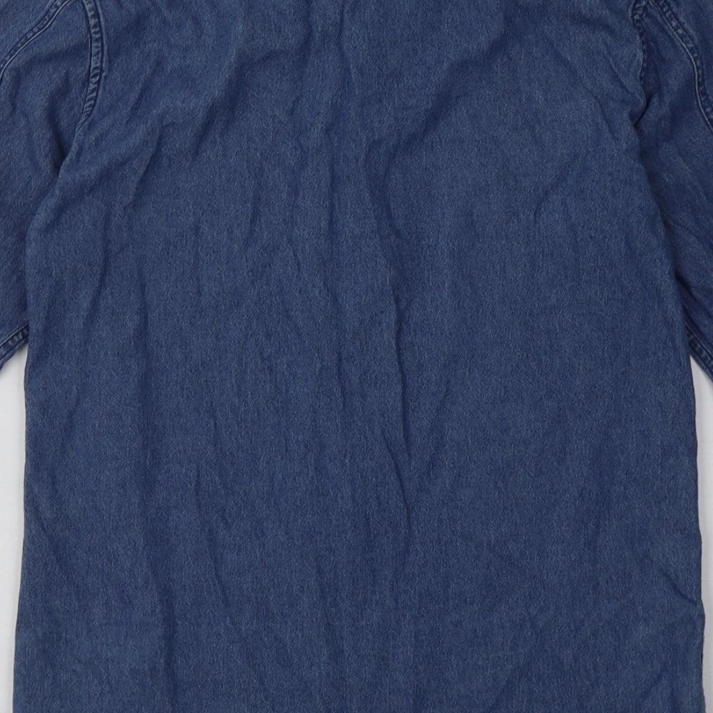 River Island Womens Blue Cotton A-Line Size S Crew Neck Button - longline