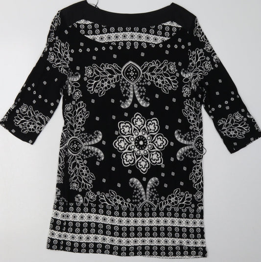 NEXT Womens Black Geometric Viscose A-Line Size 12 Boat Neck Pullover