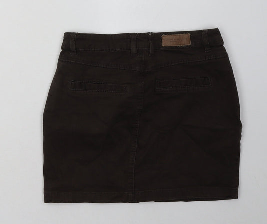 H&M Womens Brown Cotton A-Line Skirt Size 4 Button