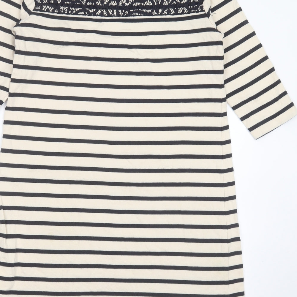 Dickins & Jones Womens Beige Striped Cotton T-Shirt Dress Size 10 Round Neck - Lace detail