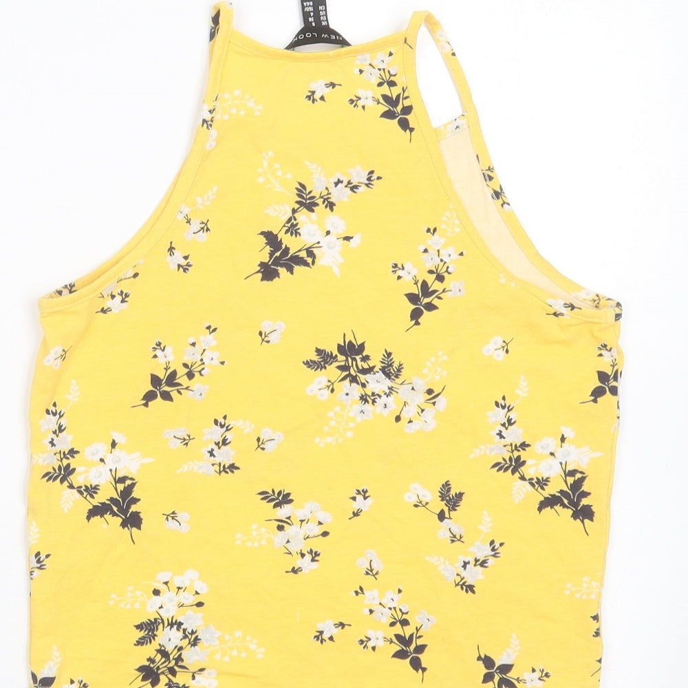 Womens UK Size 8 New Look Yellow Cropped T-Shirt