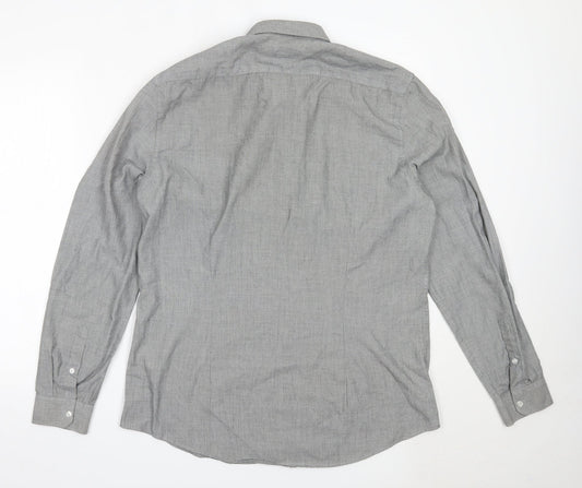 Mens UK Size L Easy Grey Button-Up Long Sleeve Casual Shirt