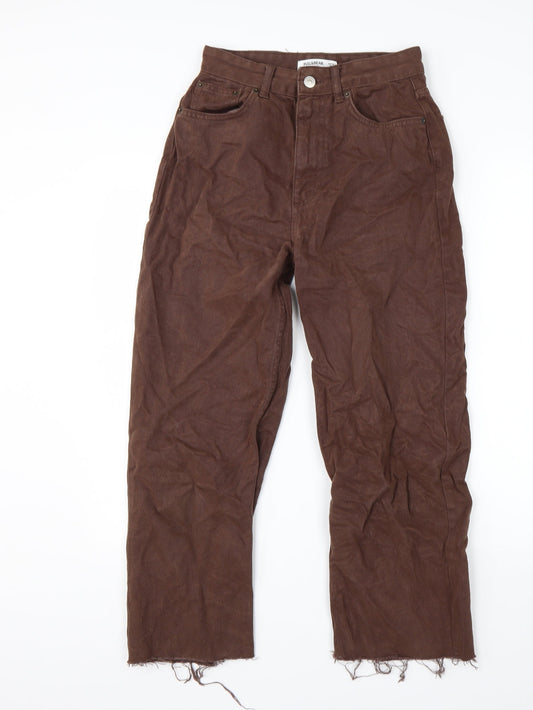 Additional front view of Pull&Bear women’s brown cropped jeans, size UK 8, 25-inch leg regular