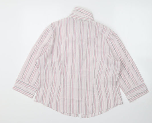 George Womens Pink Striped Polyester Basic Button-Up Size 14 Collared