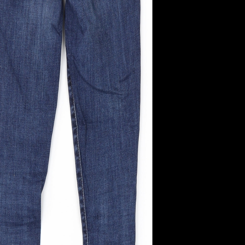 Brand and care label for Gap women’s blue cotton skinny jeans, size UK 26, in, 28-inch leg regular