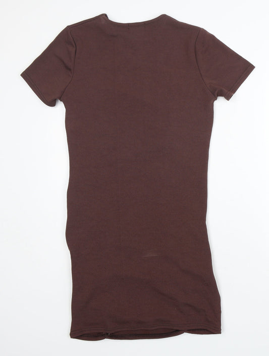 PRETTYLITTLETHING Womens Brown Polyester Pencil Dress Size 12 Round Neck